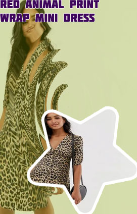 Red animal print wrap mini dress