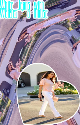 White jeans with pink top